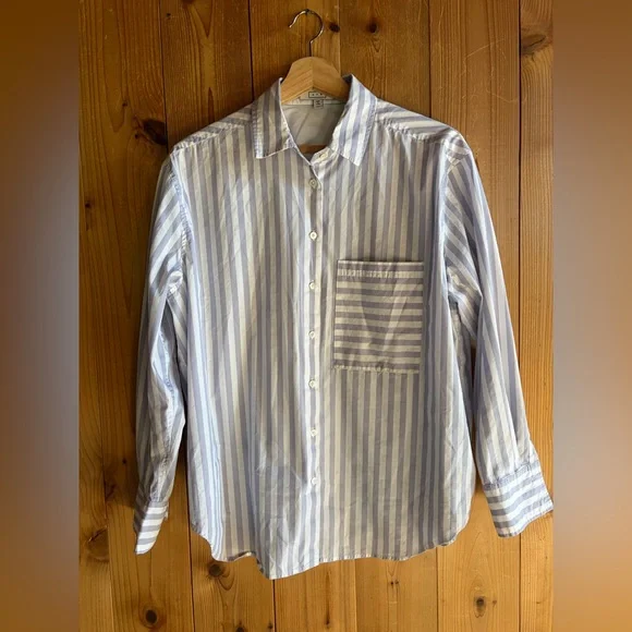 AYR The Deep End Button Down Shirt in Lilac Stripe Size Medium - Picture 3 of 7